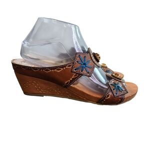 L'Artiste By Spring Step Sesame Wedge Tooled Hand Painted Leather Sandals